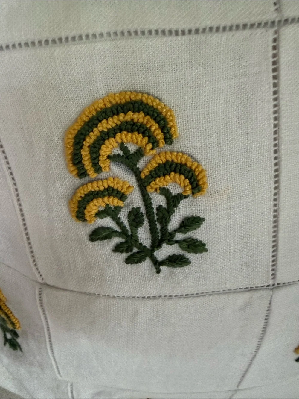 New! SERENA & LILY Cortina Moss/Sunflower Linen Embroidered Tassel Pillow